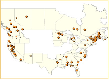 Map of Biomass Plants across US and Canada